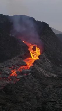 An aerial view of a volcano eruption in Iceland