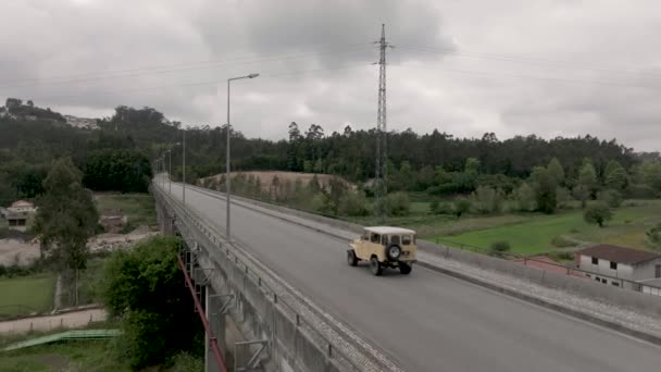 Aerial View Bridge Riding Cars Forest — Stockvideo