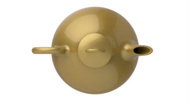 Sarı çaydanlık, çay saati görüntüsü için siyah 3D izole edilmiş.