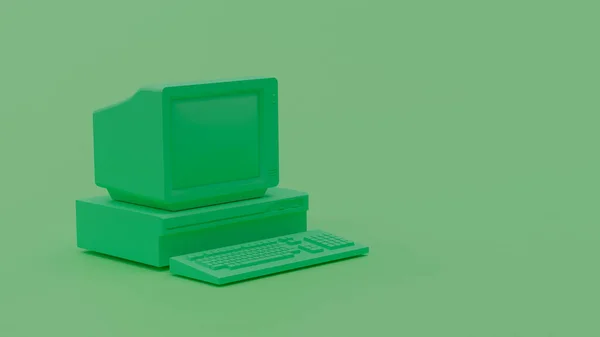 緑のコピースペースに古いPcの3Dレンダリングイラスト — ストック写真