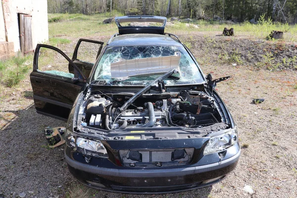 High Angle Shot Broken Open Car Field — Stock Photo, Image