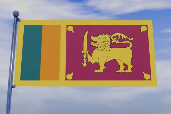 Una Ilustración Bandera Sri Lanka Con Asta Bandera Cromo Cielo — Foto de Stock