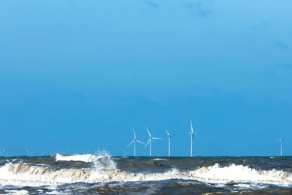 Offshore Windmill Park Stormy North Sea Spindrift Waves — Stock Photo, Image