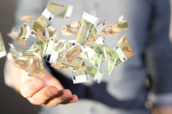 Rendering Flying Euros Palm Person — Stock Photo, Image