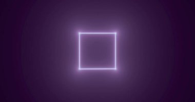 Parlak kare neon bir tabela, neon çerçeve, mor arkaplan