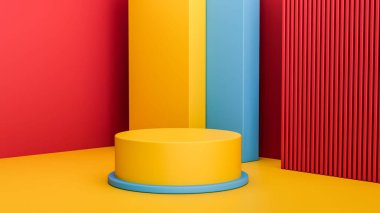 Modern moda renkli silindir podyumlarının 3 boyutlu bir canlandırması