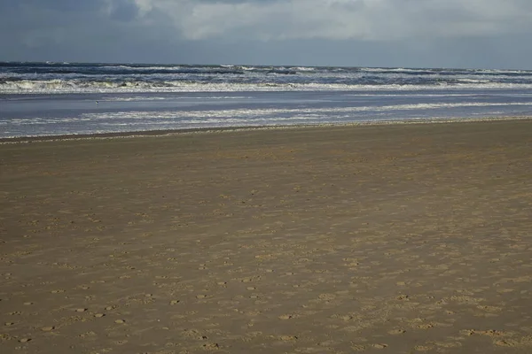 North Sea Beach Rolling Waves Sunny Stormy Winter Morning Egmond — Fotografia de Stock