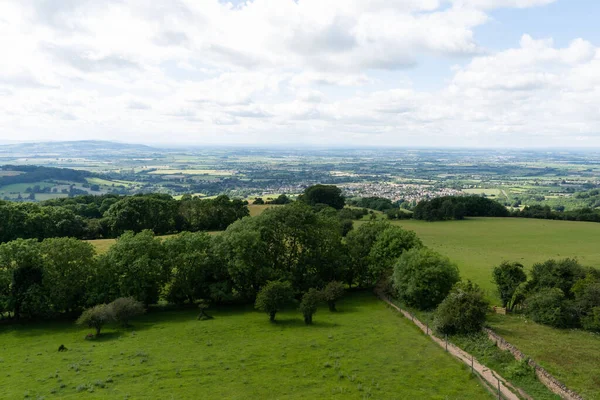 Widok Ptaka Piękne Zielone Pole Drzewami Gloucestershire Anglia Wielka Brytania — Zdjęcie stockowe