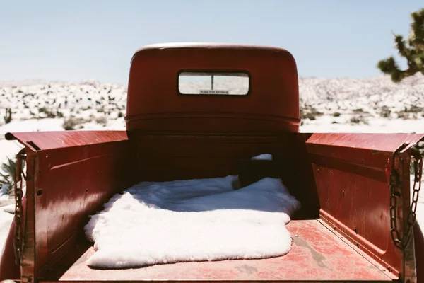 Vintage Red Truck Snow Piled Trunk — Stock Photo, Image