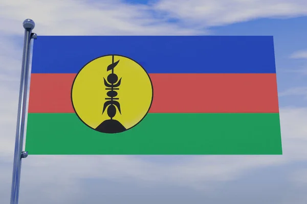 Иллюстрация Флага Новой Каледонии Хромированным Флагштоком Голубом Небе — стоковое фото