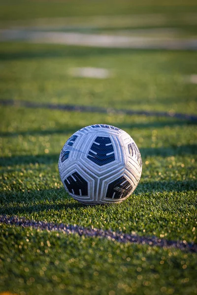 Vertical Closeup Soccer Ball Field — Stock Photo, Image