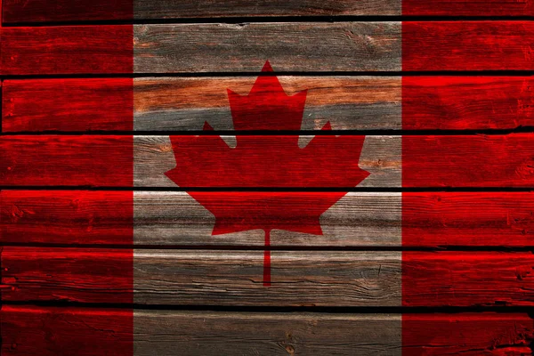 Eine Flagge Von Kanada Auf Einem Holzwand Hintergrund — Stockfoto