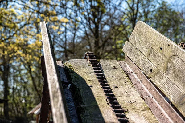 Selective Focus Shot Old Machine Peat Cultivation East Frisia Germany — Foto Stock