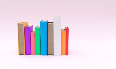 Açık arkaplan üzerindeki renkli kitapların kopya alanı ile üç boyutlu bir illüstrasyonu