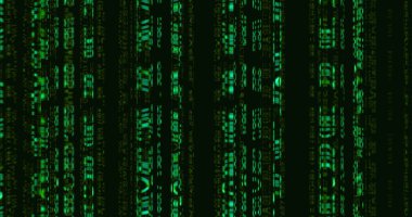 Matrix dijital arkaplanının rastgele düşen sayı karakterlerinin bir çizimi