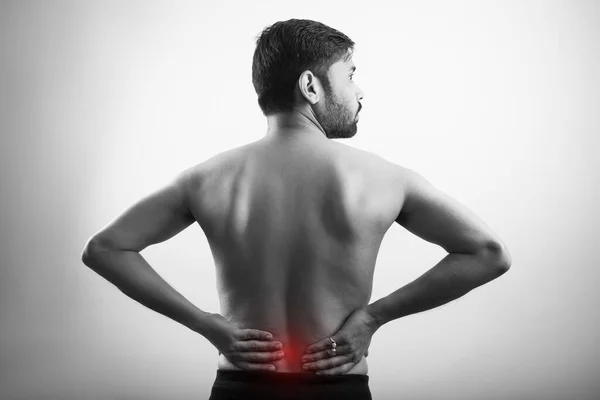 Spinal Cord Pain Body Joint Pain Black White Man Suffering — Stock Photo, Image