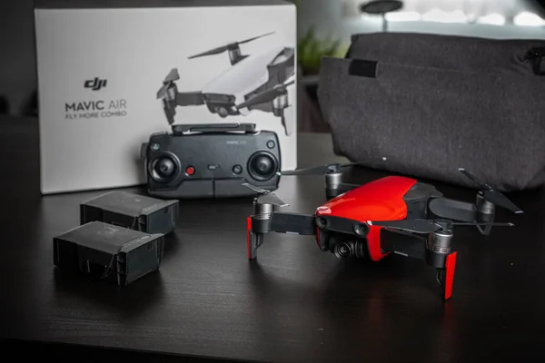 Red Drone Dji Mavic Air Fly More Combo Box Remote — Stock Photo, Image