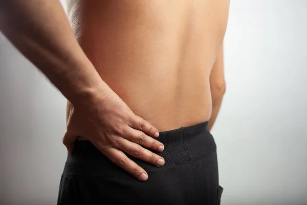 Close View Indian Male Body Holding His Lower Back Due — Stock Photo, Image