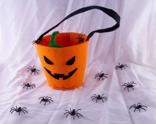 Halloween Fun Kids Going Out Trick Treat Orange Pumpkin Candy — Stock Photo, Image