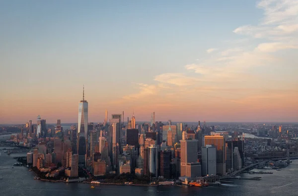 Beautiful Aerial View Manhattan Skyline Sunset New York City — Photo