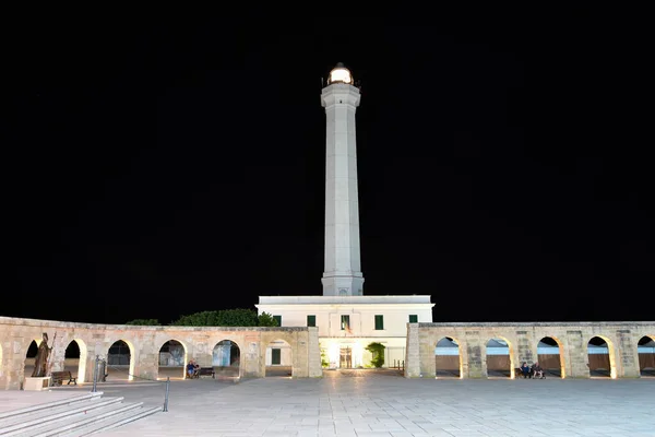 Night View Lighthouse Santa Maria Leuca Town Southern Italy Province — Fotografia de Stock