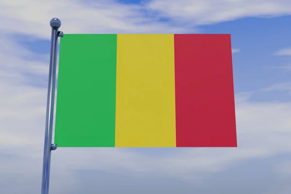 Иллюстрация Флага Мали Хромированным Флагштоком Голубом Небе — стоковое фото