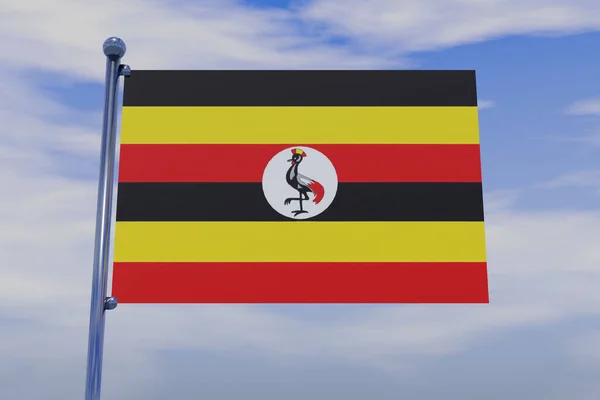 Illustration Drapeau Ouganda Avec Mât Drapeau Chromé Avec Des Crochets — Photo