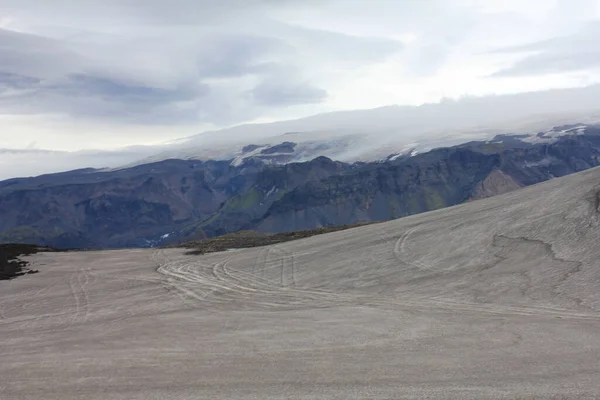 Dramatic and surreal landscape with lava and glaciers,Fimmvorduhals, Iceland