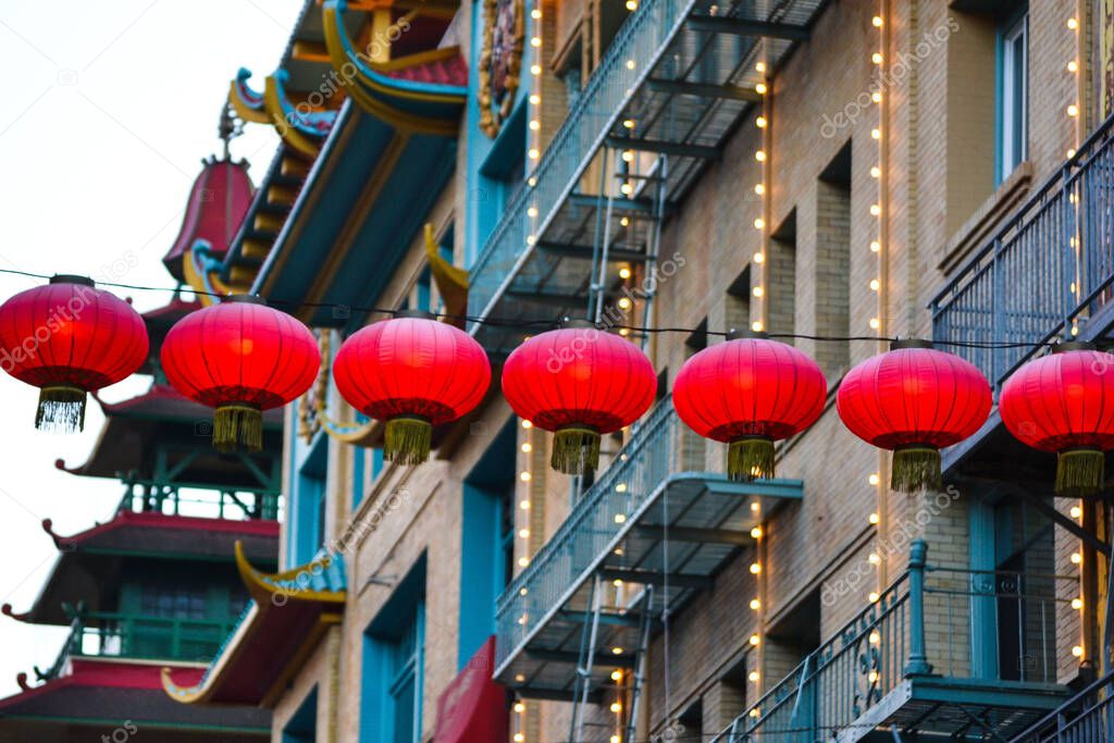 The red lanterns in the chinatown San Francisco