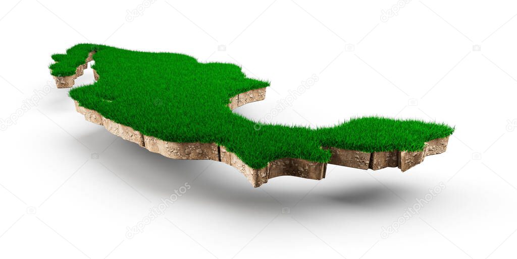 A 3D rendering of the Mexico Map soil land geology isolated on a white background