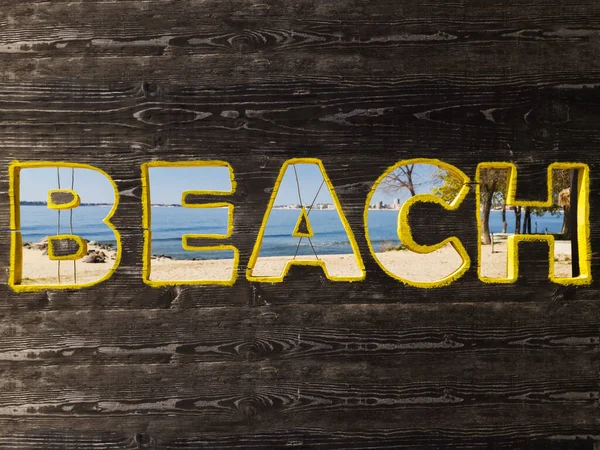Wooden Signboard Whit Notice Beach Beach — Fotografia de Stock