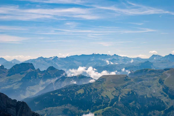 Uma Vista Aérea Paisagem Santis Mountian Schwagalp Pass Contra Céu — Fotografia de Stock