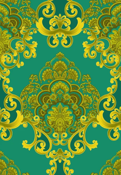 A Seamless vintage pattern ornament design on a green background