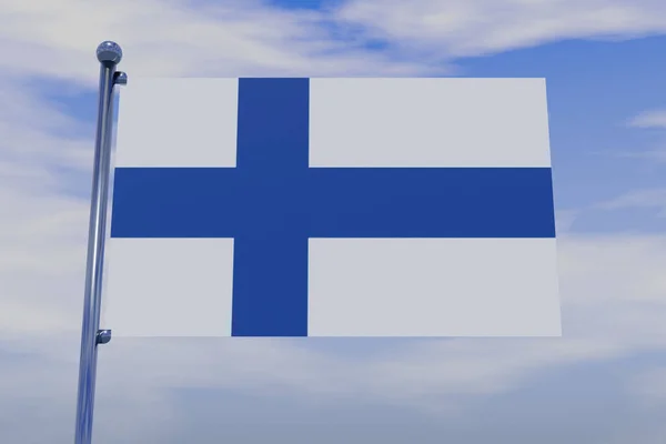 Eine Illustration Der Flagge Finnlands Mit Einem Verchromten Fahnenmast Mit — Stockfoto