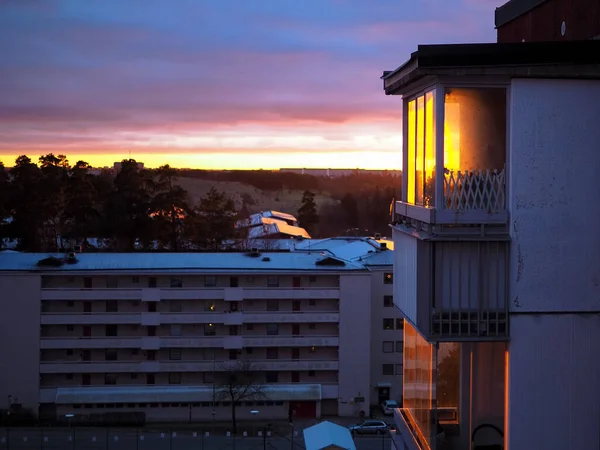 View Buildings Sunset Background Akalla Stockholm Sweden — Stock Photo, Image