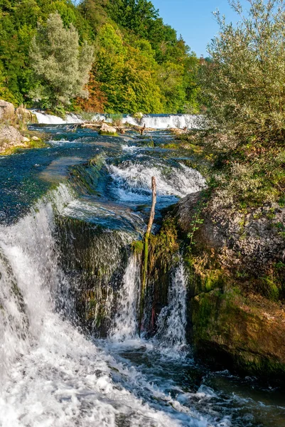 Naturalny Widok Wodospad Rheinfall Schaffhausen Szwajcaria — Zdjęcie stockowe