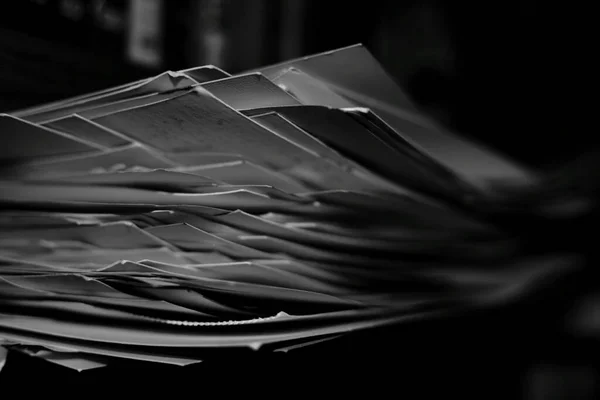 Greyscale Shot Stacked Papers — Stock Photo, Image