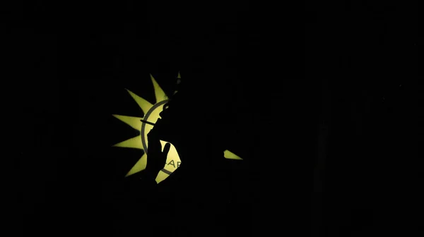 Silhouette Portrait Adult Man Smoking Cigarette Front Illuminated Lamp Sun — Fotografia de Stock