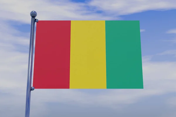 Ilustracja Flagi Gwinei Chromowanym Masztem Flagi Pstryknięciem Haki Błękitnym Niebie — Zdjęcie stockowe