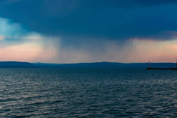 Landscape Rain Cloud Lake Balaton Hungary Day Clouds —  Fotos de Stock