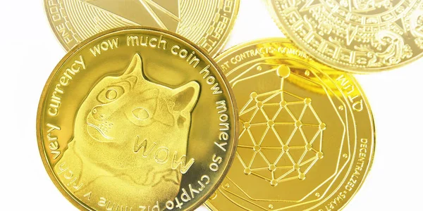 Dogecoin Dourado Criptomoeda Fundo Outros Bitcoins Isolados Fundo Branco — Fotografia de Stock
