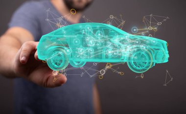 3D sunan bir adam otonom elektrikli araba üretiyor.