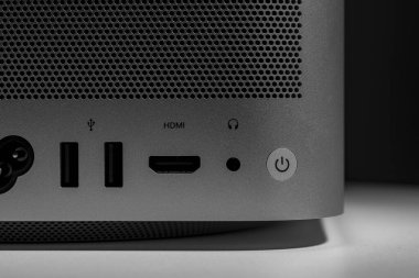 Closeup macro low key still life of modern new desktop computer system