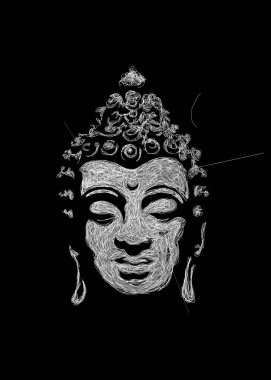 Siyah bir arkaplanda bir Buda portresini dikey olarak çizmek