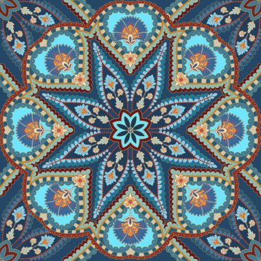 A seamless floral ornament pattern on blue background