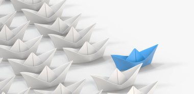 Beyaz arkaplandaki kağıt gemilerin çizimi