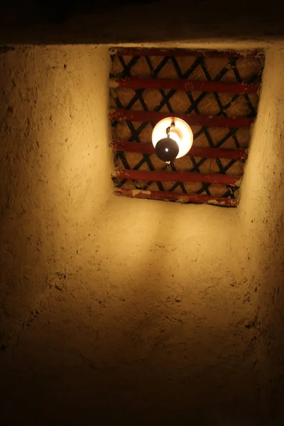 Vertical Shot Small Room Illuminated Hanging Lamp Old Arab House — Stock Photo, Image