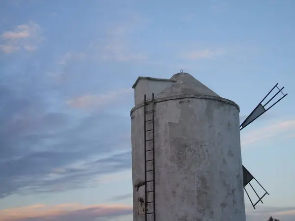 Closeup Back Windmill Castilla Blue Sky — Stock Photo, Image