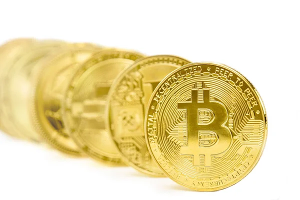 Closeup Shot Cryptocurrency Coins Isolated White Background — Stock Photo, Image