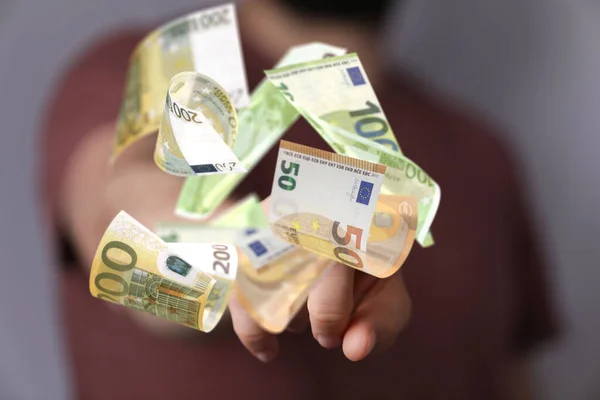 Render Euro Money Male Pointing Blurry Background — Stock Photo, Image